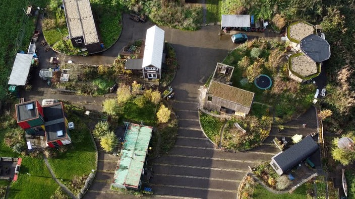 Drohnenfoto der Tiny-House-Siedlung 'Minitopia' in den Niederlanden.