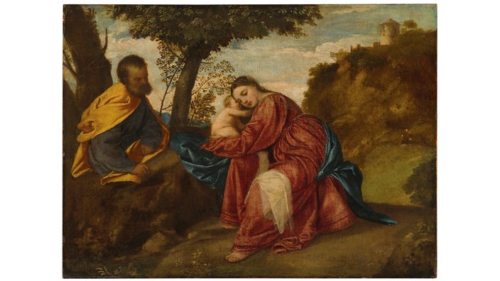 Das Werk «Ruhe auf der Flucht nach Ägypten» von Tizian stammt aus dem 16. Jahrhundert und ist bei Christie's in London am 2. Juli 2024 versteigert worden