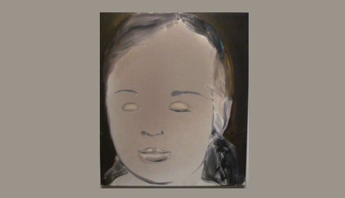 Gemälde von Marlene Dumas, welches ein Gesicht zeigt mit geschlossenen Augen