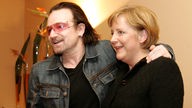 Bono Vox und Angela Merkel beim Weltwirtschaftsgipfel in Davos, 2006
