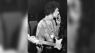 Jimi Hendrix on stage on January 12, 1969 in Duesseldorf, Germany.