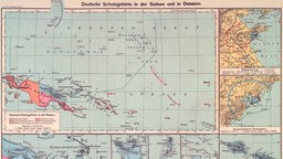 Landkarte 1902, Deutsche Kolonien in Asien, Deutsche Schutzgebiete in der Suedsee und in Ostasien