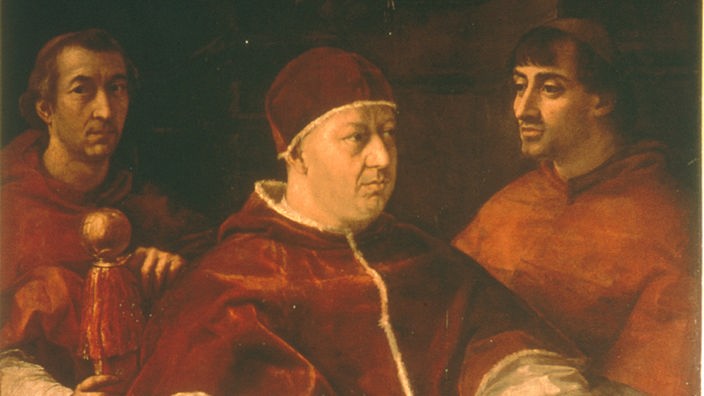 Papst Leo X mit den Kardinälen Luigi Rosso und Giulio de Medici, Gemälde von Raffael