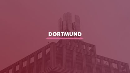 Das Dortmunder U. Darauf der Schriftzug "Dortmund".