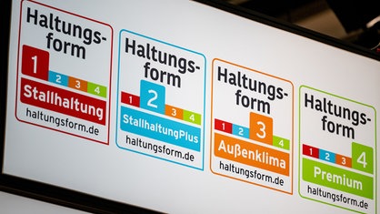 Die vier verschiedenen Packungssiegel von "Haltungsform"