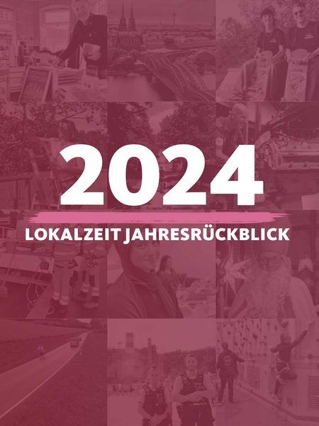 Auf einem pinken Vordergrund steht "2024 Jahresrückblick", im Hintergrund viele kleine Bilder aus Lokalzeit-Geschichten