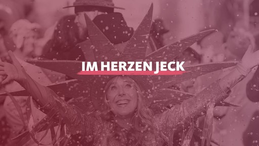 Moderatorin Vicky Just feiert Karneval, darauf der Schriftzug "Im Herzen Jeck".