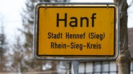 Ortsschild der Gemeinde Hanf, Stadt Hennef (Sieg)