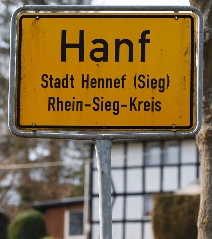 Ortsschild der Gemeinde Hanf, Stadt Hennef (Sieg)