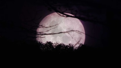 Ein mehrere Meter großer Ballon, der dem Mond nachempfunden ist.