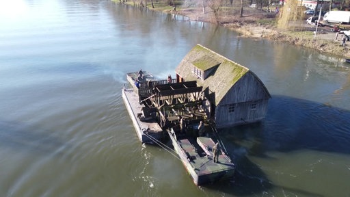 Luftbild der Schwimmmühle auf der Weser