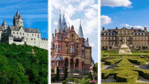 Collage aus Burg Altena, Schloss Drachenberg und Schloss Nordkirchen