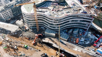 Abriss des Tausendfüßlers in Düsseldorf von oben