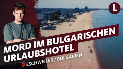 ein Strand in Bulgarien, daneben ist ein Mann zu sehen
