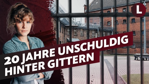 Schriftzug "20 Jahre unschuldig hinter Gittern", im Hintergrund ein Gefängnishof.