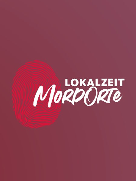 Ein Logo mit dem Schriftzug Lokalzeit MordOrte mit einem roten Fingerabdruck im Hintergrund
