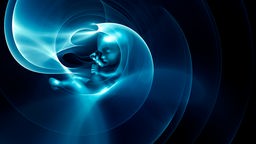 Ein grafisch nachbearbeitetes Bild zeigt einen Embryo bei der Ultraschall-Untersuchung einer schwangeren Frau.