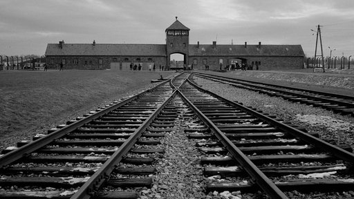 Die Bahngleise, auf denen Hunderttausende von Menschen ankamen, um in die Gaskammern des ehemaligen Nazi-Todeslagers Auschwitz Birkenau (Auschwitz II) gebracht zu werden, in Oswiecim, Polen.