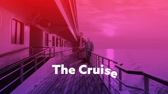 Illustration zum Hörspiel-Podcast The Cruise: Es ist verschwommen eine menschliche Gestalt auf einem Schiffdeck zu sehen.