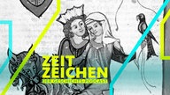 Mittelalter-Symbol-Bild: Wernher von Teufen mit seiner Dame auf der Falkenbeize (urkundlich im 13. Jahrhundert)