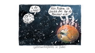 Klaus Stuttmann Karikatur vom 28.11.2023 über die Weltklimakonferenz in Dubai.
