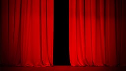 Roter Vorhang in einem Theater, der leicht geöffnet ist