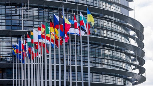 Flaggen vor dem EU-Parlament in Brüssel