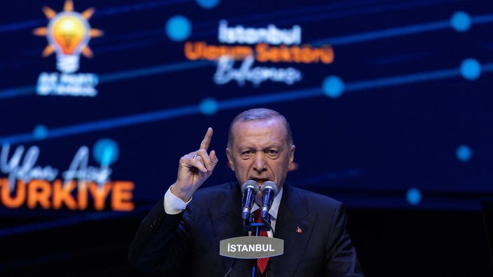 Tayyip Erdogan, Präsident der Türkei, hält eine Rede vor Anhängern in Istanbul. 