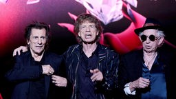 Die Rolling Stones (Ronnie Wood, Mick Jagger and Keith Richards) bei der Präsentation ihres neuen Albums "Hackney Diamonds" 