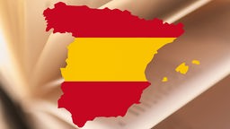 Spanien ist Gastland der Frankfurter Buchmesse 2022 - Umriss von Spanien vor einem Aufgeschlagenen Buch