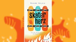 Buchcover "Skaterherz" von Brenda Heijnis zeigt Zeichnungen von drei farbigen Skateboards.