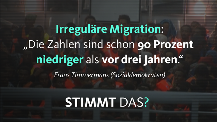 Frans Timmermans (Sozialdemokraten) sagt zu irregulärer Migration: "Die Zahlen sind schon 90 Prozent niedriger als vor drei Jahren"