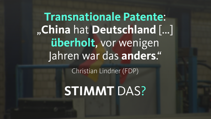 Christian Lindner (FDP) sagt: Bei den Transnationalen Patenten hat "China Deutschland überholt. Vor wenigen Jahren war das anders."