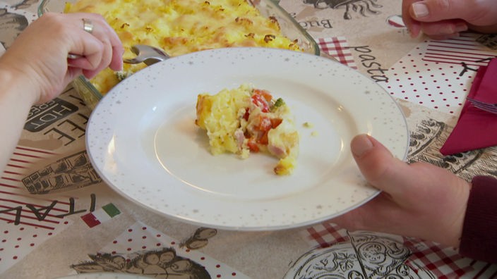 Das Bild zeigt das fertige Gericht Pfannen-Gemüse-Tortilla.