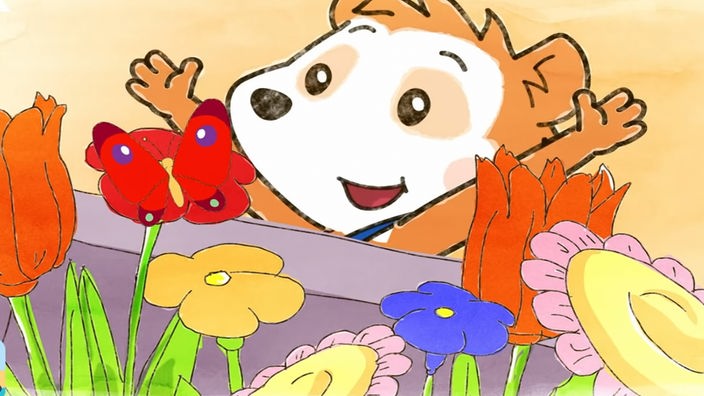 Bobo verbringt einen spannenden Tag im Garten. Er hilft Mama beim Blumenpflanzen und entdeckt dabei einen Schmetterling, einen Regenwurm, einen Grashüpfer