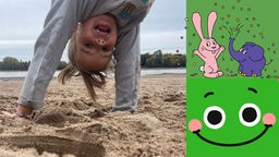Ein Kind macht einen Handstand im Sand