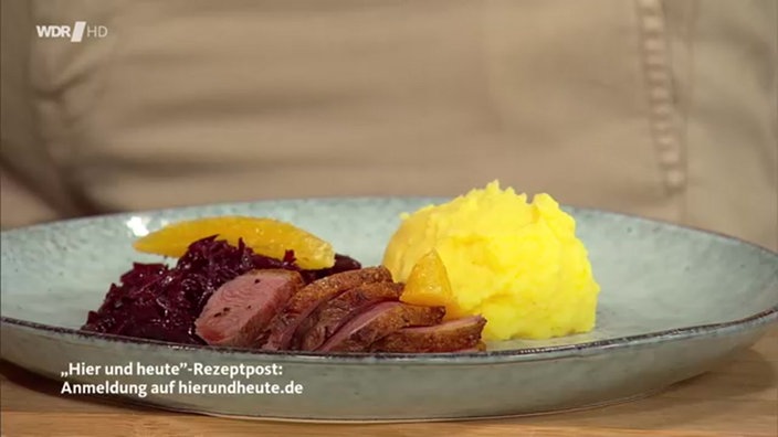 Rotkohl mit Entenbrust und Kartoffelpüree