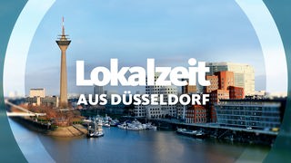 Panorama-Aufnahme von Düsseldorf umgeben von einem runden Rahmen
