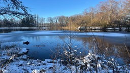 Es ist ein See, Bäume und Schnee