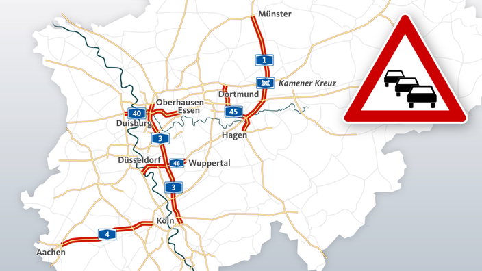 Laut ADAC besonders Stau-gefährdete Autobahnabschnitte in NRW 