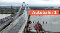 Bild der neu eröffneten Rheinbrücke bei Leverkusen, daneben noch die alte, gesperrte zweite Hälfte der Brücke