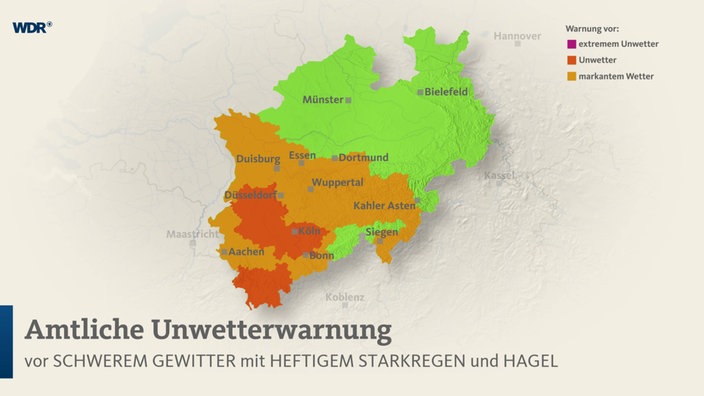 Grafische Darstellung der amtlichen Unwetterwarnung, Stand: 17.57 Uhr