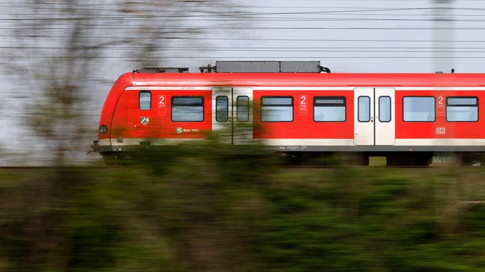 Eine S-Bahn der DB fährt auf einem Bahmdamm.
