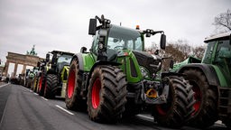 Landwirte nehmen mit Traktoren auf einer Demonstration des Deutschen Bauernverbandes vor dem Berliner Tor teil