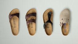 Vier verschieden Birkenstock Modelle (Madrid, Arizona, Gizeh und Boston) liegen nebeneinander.