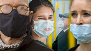 Eine Collage zeigt mehrere Menschen, die eine Schutzmaske tragen