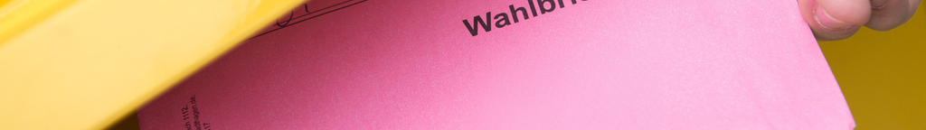 Ein pinker Wahlbrief wird in einen Briefkasten geschmissen