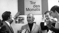 Sportschau-Moderator Ernst Huberty und seine Mitarbeiter im April 1971