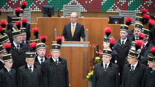 12.09.2018,Düsseldorf: Der Ruhrkohle-Chro singt während einer Festveranstaltung im nordrhein-westfälischen Landtag. 