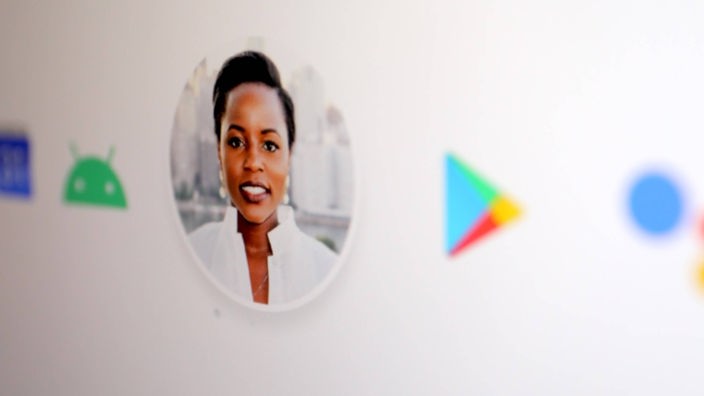 Icons von Google-Diensten und ein Profilbild einer Frau